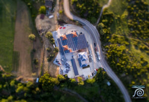 Ktima Brintziki winery from above, surrounded by trees and vines