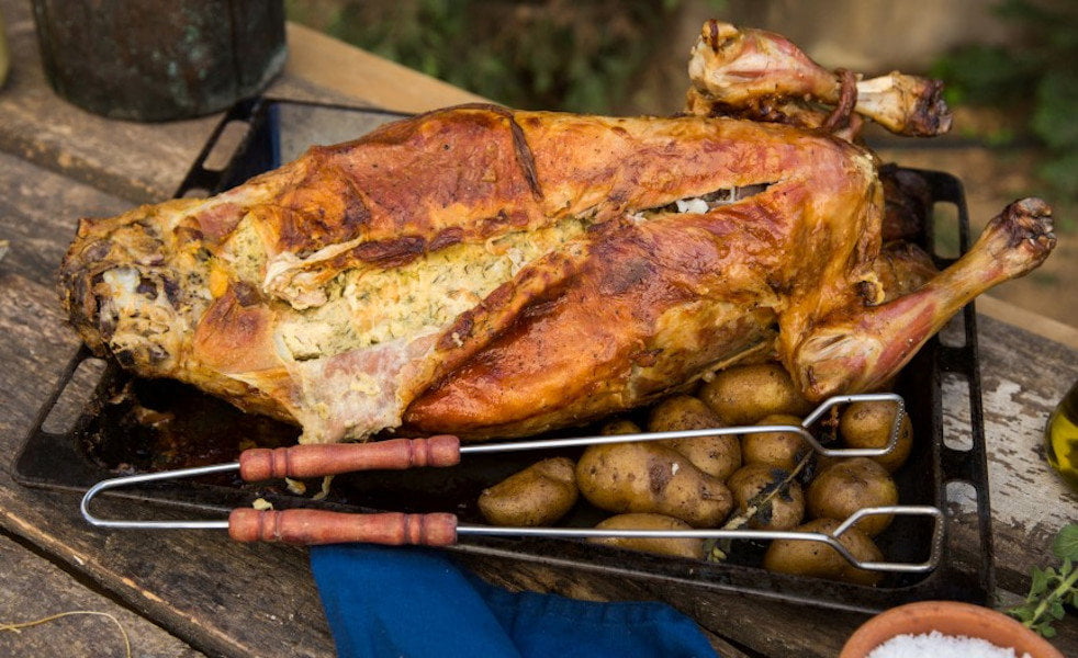 Lambriano - Gastronomy Tours Close-up of Greek ‘Lambriano’ food means lamb stuffed with rice and cooked in the oven