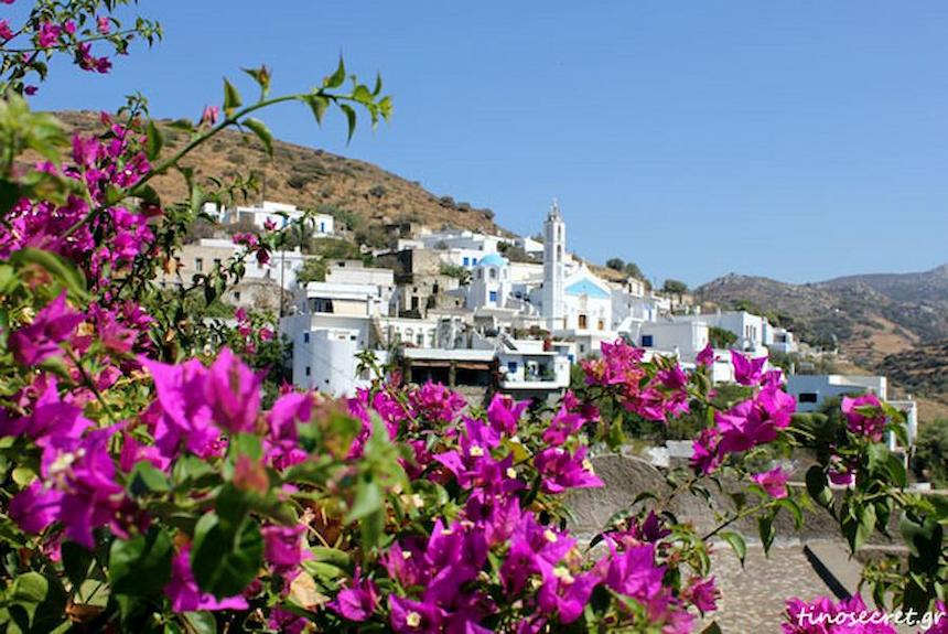 Tinos, Agapi, The Custom of "Makaronas" - Gastronomy Tours Agapi village in the background