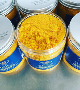 avgotaraho packaging in plastic buckets from Bottarga Stefos