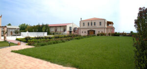 green lawn front the 'Domaine Hatzimichalis' winery