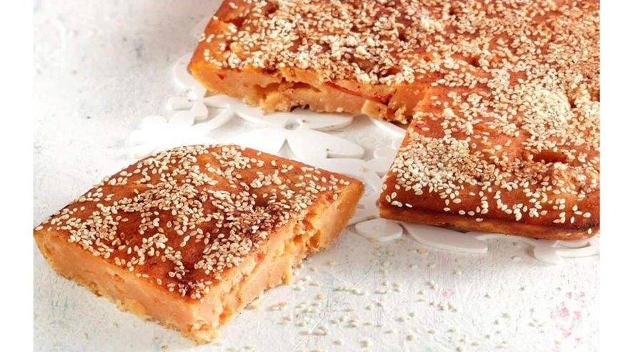 Karpouzopita - Gastronomy Tours close-up of pieces of Greek ‘Karpouzopita ’ means watermelon pie