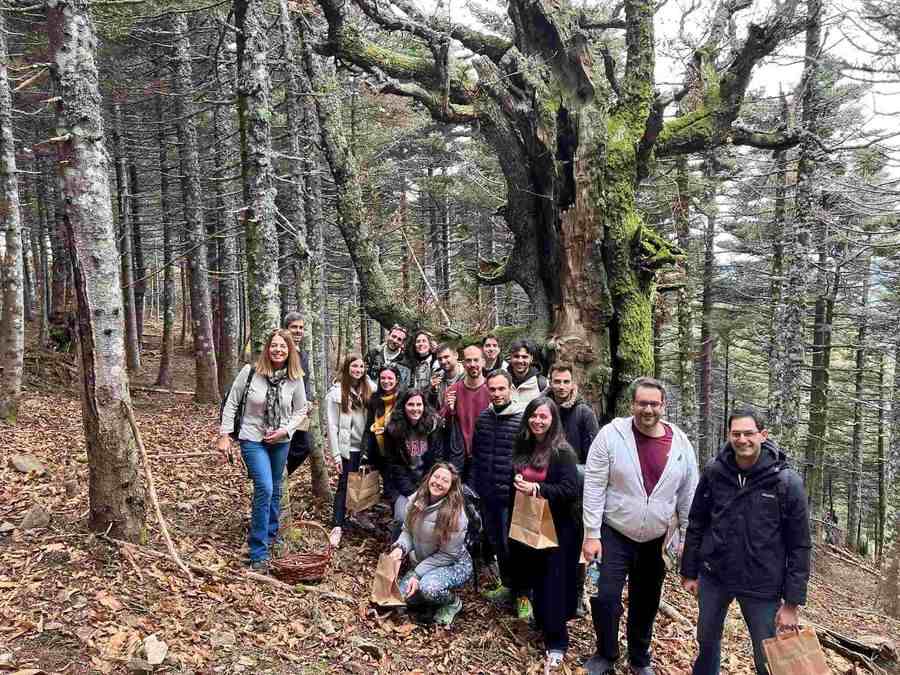 Mushroom-picking outing - Gastronomy Tours a group of people posing for a photo in the woods